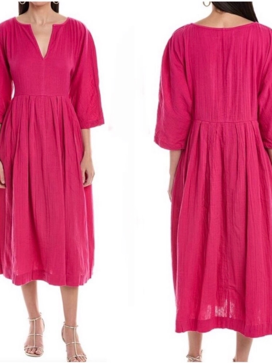 Mara Hoffman Chloe Pleated Cotton-Gauze Midi Dress Raspberry